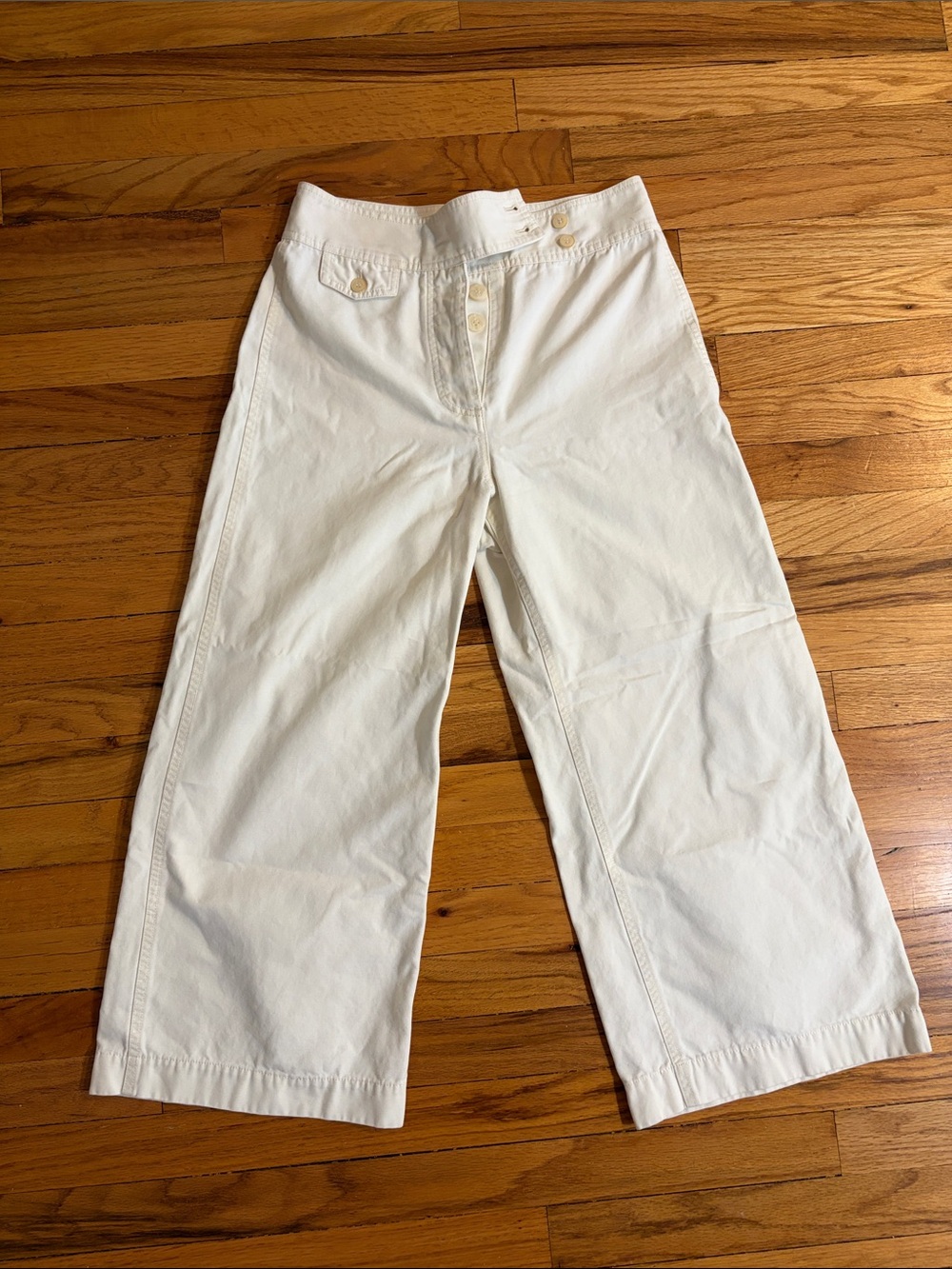 Veronica Beard White Wide-Leg Button-Front Pants